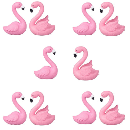 Dong Huang 10Pcs Mini Flamingo Miniature Figurines, Cute Flamingo Cake Decorations Easter Cupcake Toppers, Fairy Garden Miniature Moss Landscape DIY