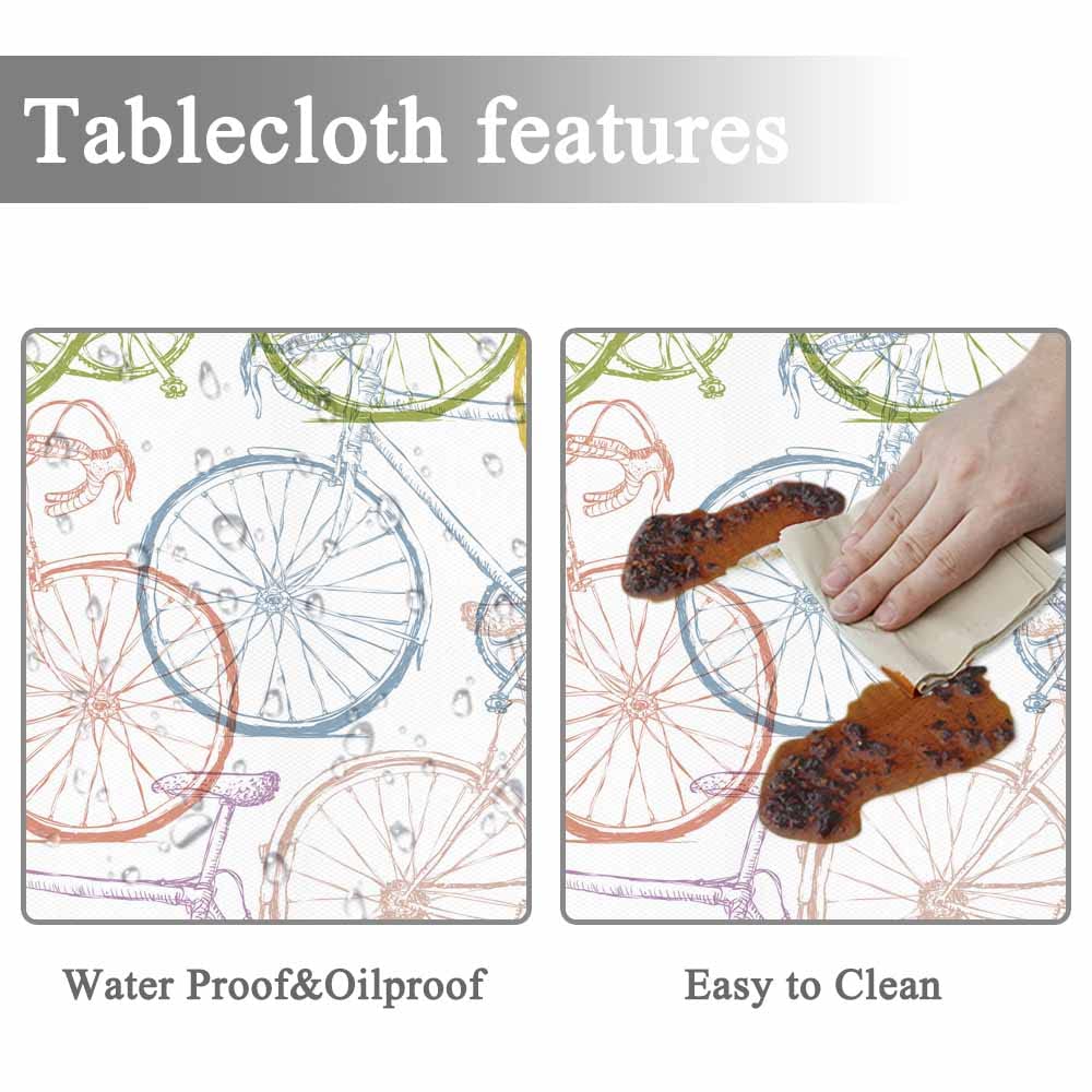 Yibeas Tablecloth Repeat Bicycle Tablecloths 60" Diameter Round Sketch Bike Fun Biking Race Ride Sport Wheel Colorful Tablecloths for Dining Kitchen