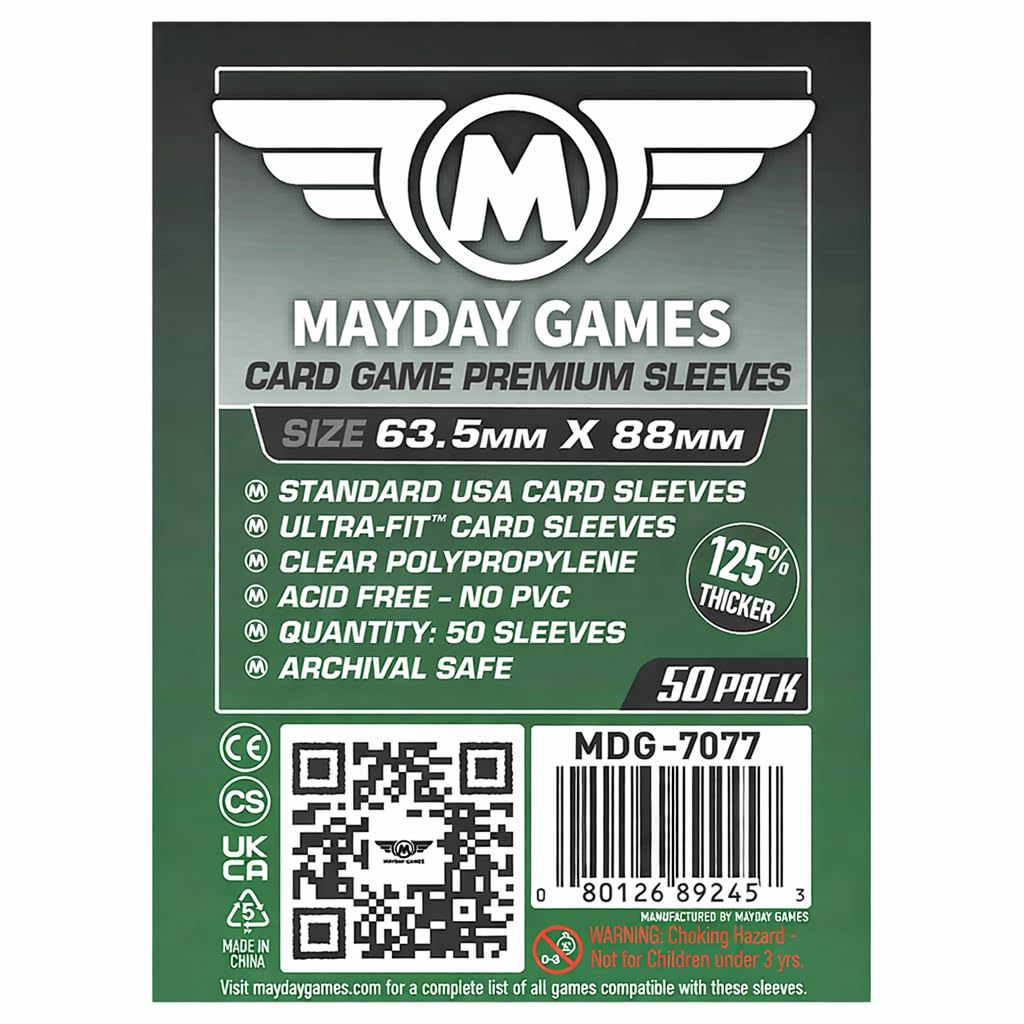 MayDay Games 63.5x88mm Card Sleeves Premium Bundle (4x50 Pack, 200 Sleeves) - 90 Micron Clear Polypropylene, Acid-Free & PVC-Free, Board Game Card
