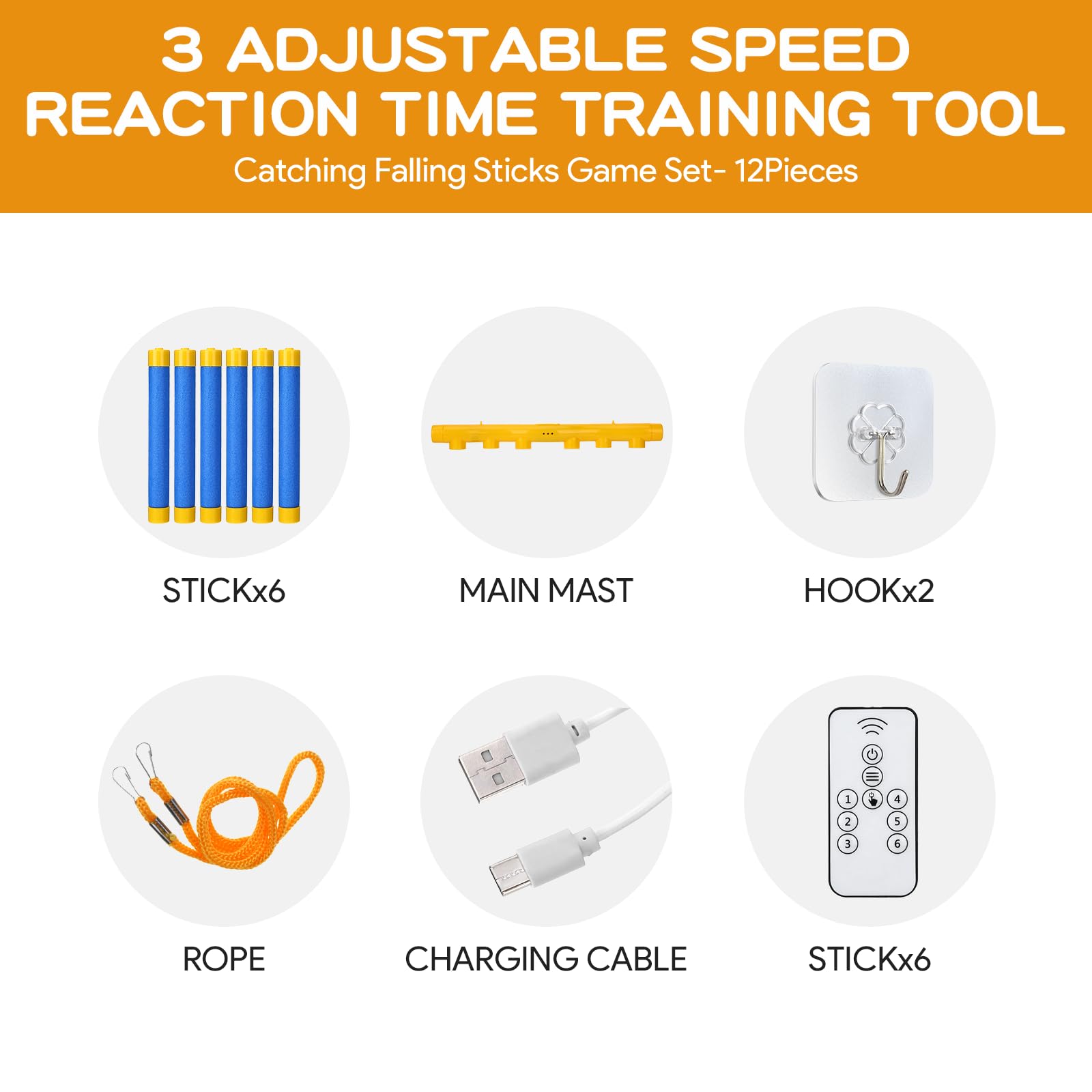 Yuunheg Reflex Challenge Game,Hand Eye Coordination Toys,3 Adjustable Speed Reaction Time Training Tool with Remote Control, Falling Sticks Catching