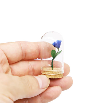 1/6 Dollhouse Miniature Rose with Glass Dome, Faux Flowers, Mini Rose Flowers, Miniature Valentine's Gift, for Dollhouse Miniatures Fairy Garden