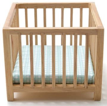 Classics by Handley Dollhouse Miniature Oak Slatted Play Pen with Blue Fabric