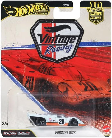 Hot Wheels Porsche 917K Car Calture Premium 2026 Vintage Racing Series 1:64 Scale Collectible Die Cast Metal Toy Car Model with Rubber Real Riders 2/5