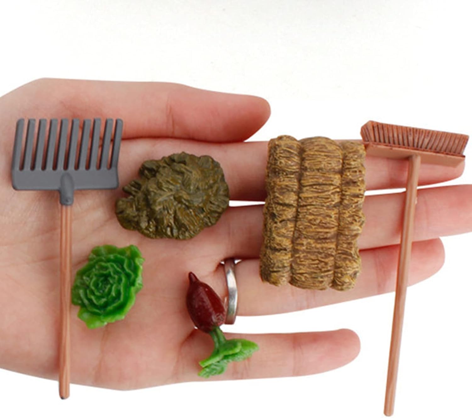3Pcs/Set Dollhouse Miniatures, 1/12 Scale Miniature Dollhouse Farm Tool Accessories, Plastic Mini Farm Tool Shovel Rake for Micro-Landscape Scene