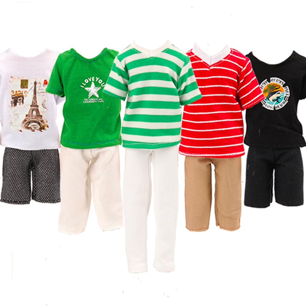 BARWA Lot 3 Sets Fashion Outfit Clothes 3 Tops with 3 Trousers for 12 inch Boy Friend Doll