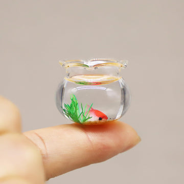 Dollhouse Fish Tank, Miniature Round and Square Goldfish Tank, Mini Miniature Goldfish Aquarium, for Dollhouse Miniature, Fairy Garden, Diorama