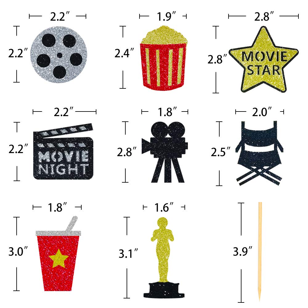 Theater Cupcake Toppers Cake Decoration for Birthday Movie Night Party Supplies Food Pick - Set of 24