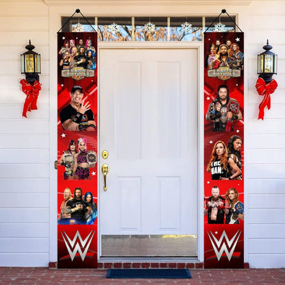 2Pcs Wresting Birthday Porch Sign Door Hanging Banner Party Supplies for Wresting Themed Door Decorations