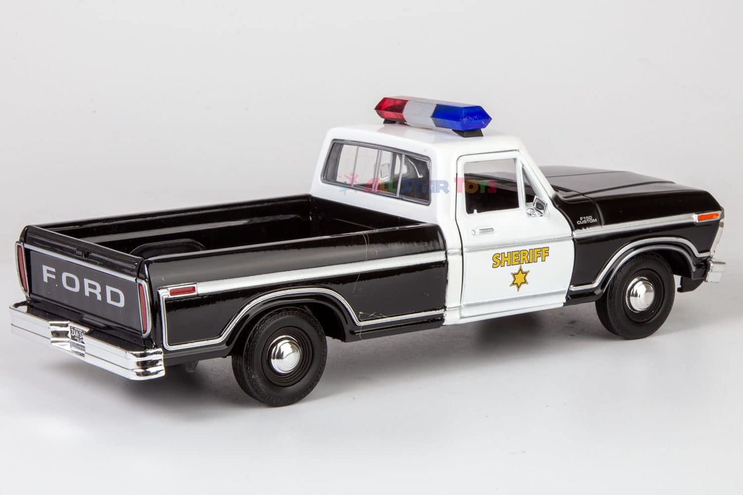 Motormax All Star Toys Exclusive 1979 Ford F-150 Sheriff Pickup Classic F150 Police Pick Up Truck 1:24 Diecast Collectible Model Car Black 76986
