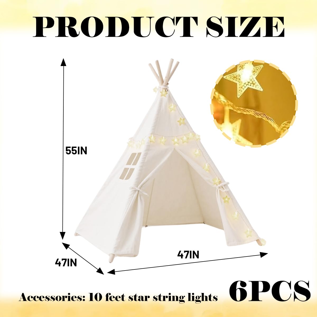Quaocens Teepee Tent for Kids,with String Lights,6 Pack