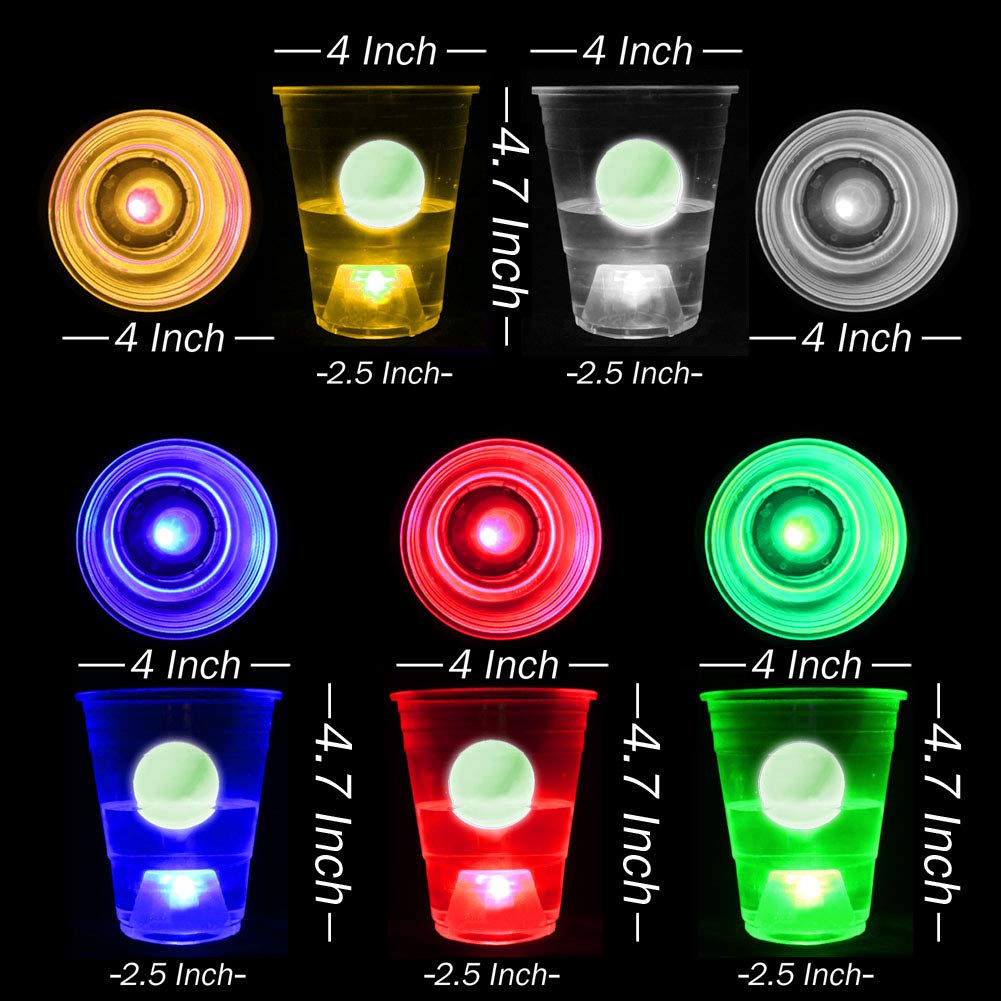 Glow in the Dark Beer Pong Set, Party Games for Beer Pong Table, 22 Light up Cups (5 Colors), 6 Glow Balls, 22 LED Lights, Storage Bag, Night Games