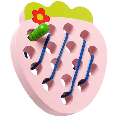 NAODONGLI Wooden Lacing Toys for Toddlers, Baby Toys Strawberry Threading Learning Fine Motor Skills,Montessori Sensory Educational Wooden Block