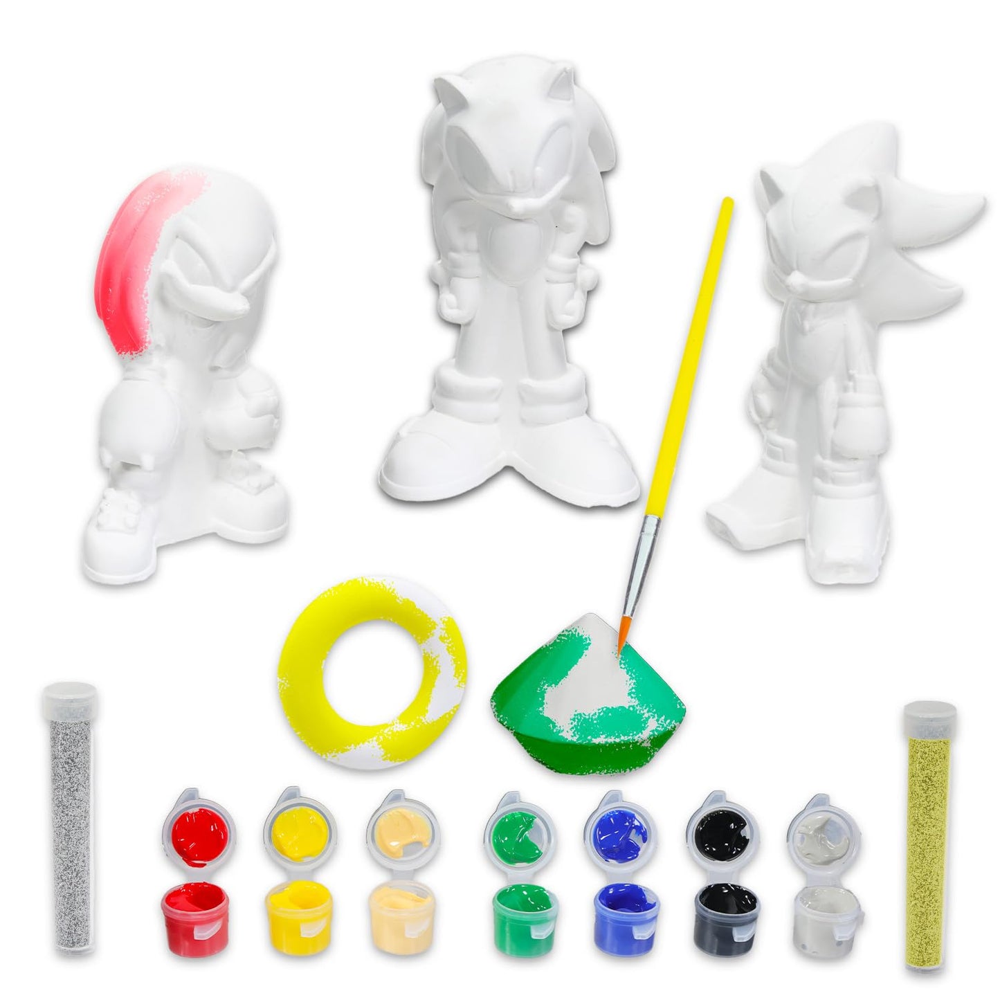 Sonic the Hedgehog Paint Your Own Figurines Set - Bundle with DIY Painting Set Featuring Sonic and More Plus Stickers | Sonic Painting Kit for Kids