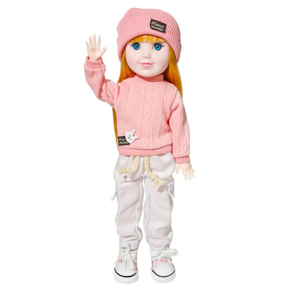 Coconutlin 12 Inch BJD Fashion Girl Doll, 15 Movable Joints, Exquisite Hair and Trendy Casual Outfits (Casual wear-Pink)