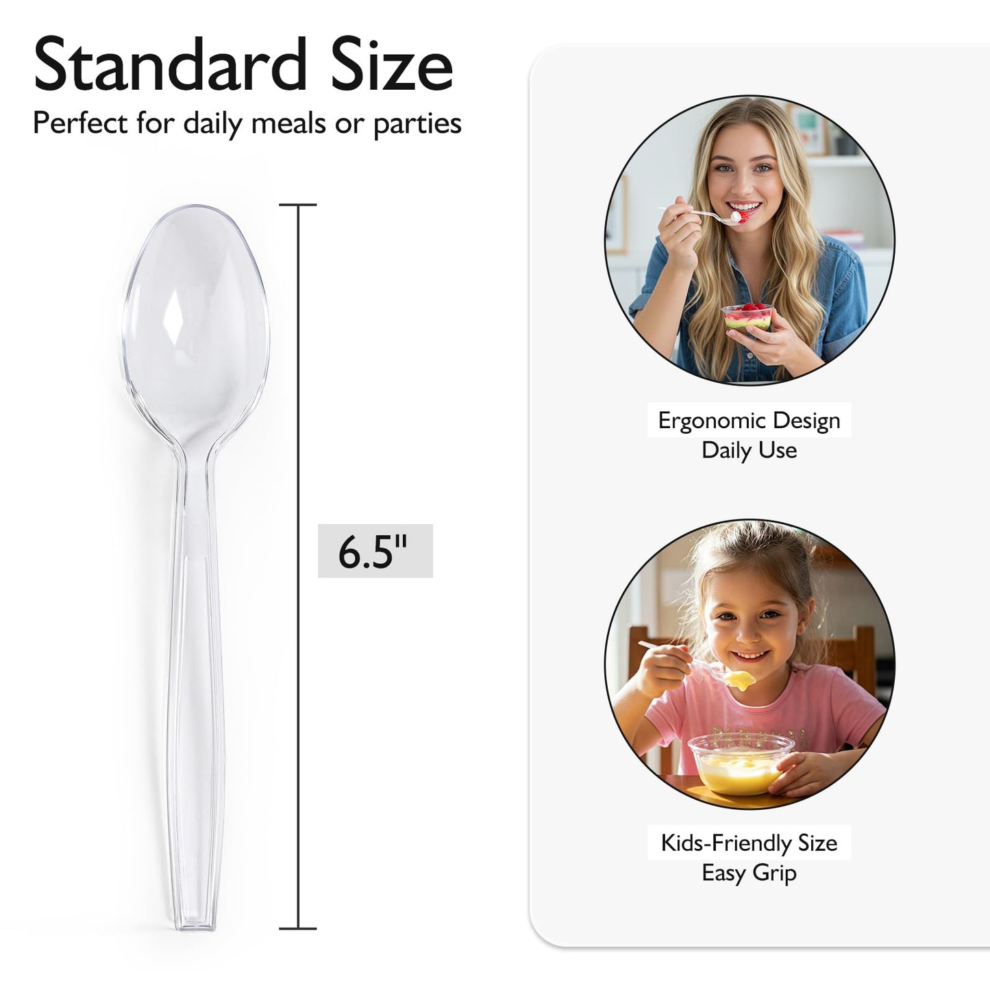 [100 Count] Clear Plastic Spoons Heavy Duty, Premium Disposable Spoons, Durable Plastic Cutlery for for Parties, Picnics, Big Event, Daily Use - Heat