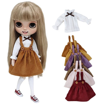 XiDonDon Doll Clothes Suspender Skirt+Shirt 2-Piece Set for Blyth,Ob24,Licca,Azone BJD Doll Accessories Toys Clothing (Purple Set)