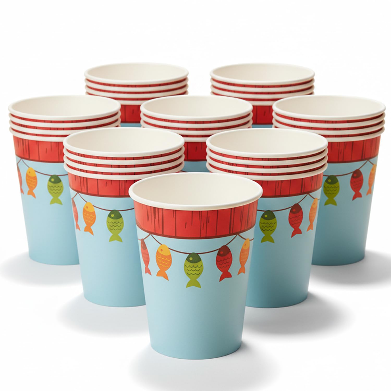 Fun Express - Little Fisherman 9oz Paper Cups for Birthday - Party Supplies - Print Tableware - Print Cups - 8 Pieces
