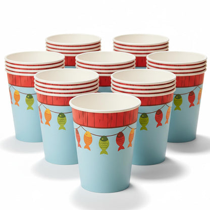 Fun Express - Little Fisherman 9oz Paper Cups for Birthday - Party Supplies - Print Tableware - Print Cups - 8 Pieces