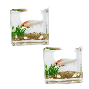 2Pcs White Goldfish Charm of A Mini Tank with This 1:12 Scale Miniature Accessory Square Fish Tank Realistic Glass Decor for Dollhouse Display