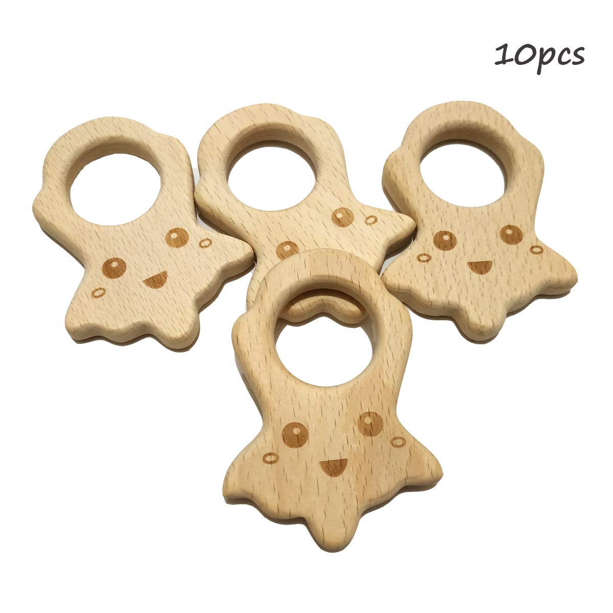 10pcs Lovely Cartoon Natural Wooden Octopus Pendant Pure Natural Beech Wood Animal Shape for Handmade Home Decoration (Peace Sign)