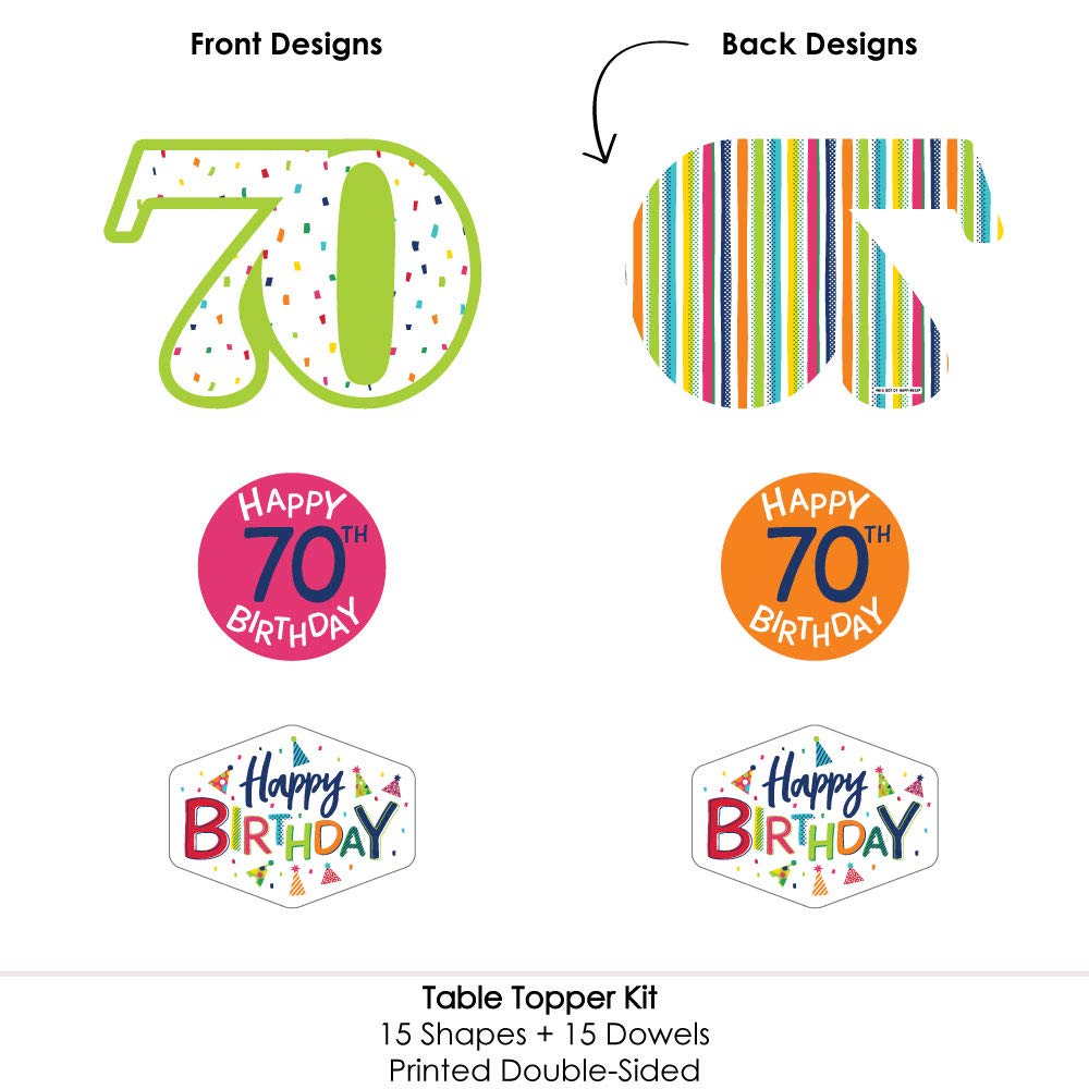 Big Dot of Happiness 70th Birthday - Cheerful - Colorful Party Centerpiece Sticks - Table Toppers - Set of 15