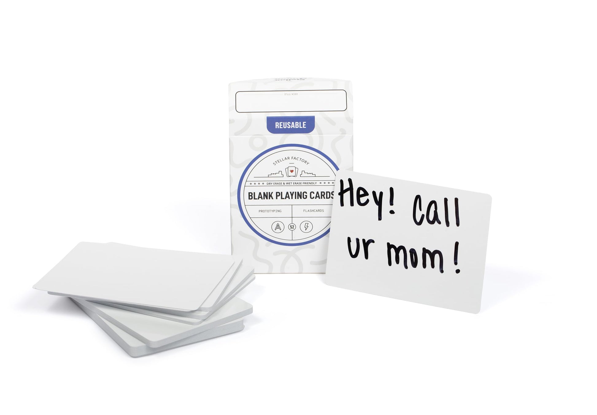 Stellar Factory Blank Playing Cards 52-Count | Dry Erase & Wet Erase | Reusable | Game Design, Prototyping, Flashcards | 2.5" x 3.5" Poker Size