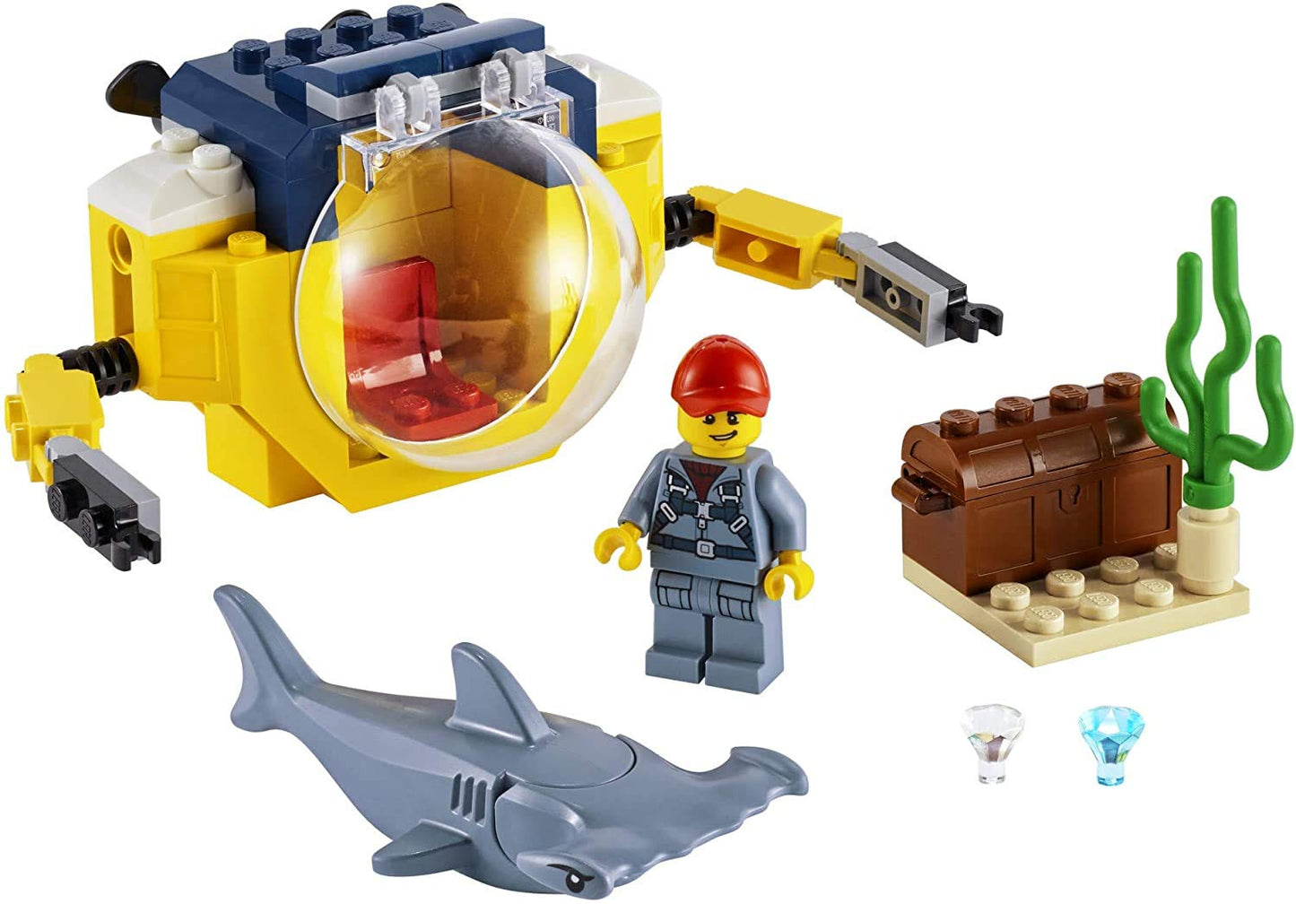 LEGO City Ocean Mini-Submarine 60263, Underwater Playset, Featuring a Toy Submarine, Pirate Treasure Chest, Hammerhead Shark Figure and a Pilot
