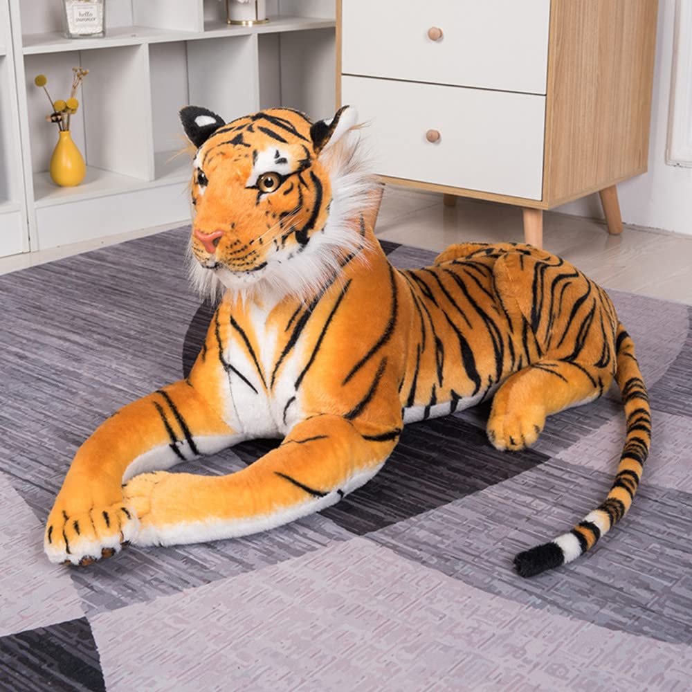 TONGMAN TONGMANSimulated Tiger Plush Toy - 23.6 inches (Including Tail Measurement) Cute Giant Tiger Plush Toy Tiger Plush Pillow Huggable Reptile