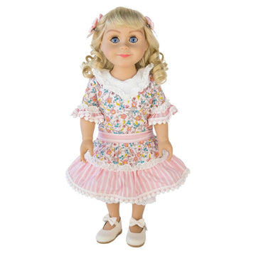 THE QUEEN'S TREASURES 18 Inch Doll Clothes, Little House on The Prairie Pink Floral Dress with Hair Bows, and Pantaloons, Compatible for Use