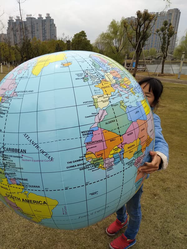 SWR 36 Inch PVC Inflatable World Globe, Blue - Educational Toy for Children and Adults