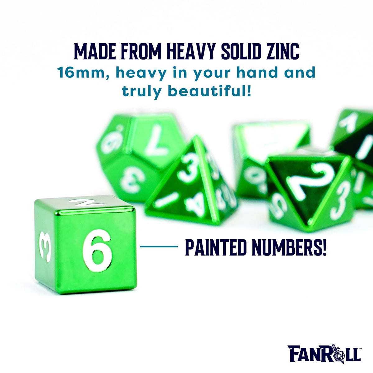 FanRoll 16mm Metal Polyhedral DND Dice Set: Green, Role Playing Game Dice for Dungeons and Dragons