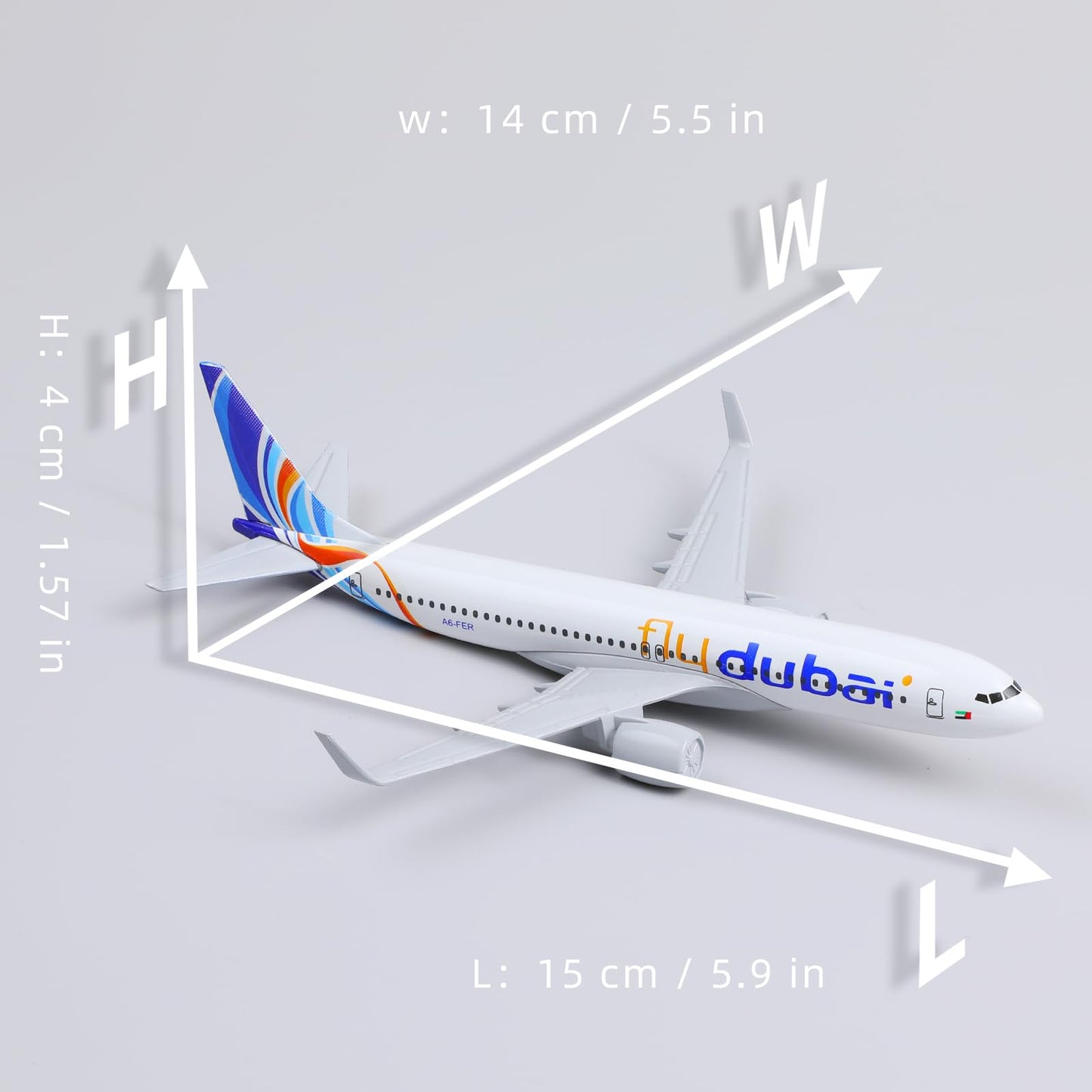 QIYUMOKE 1/400 Compatible for Dubai Boeing 737 Diecast Model Airplane with Display Stand, 5.9-Inch Metal Passenger Model for Aviation Collectors