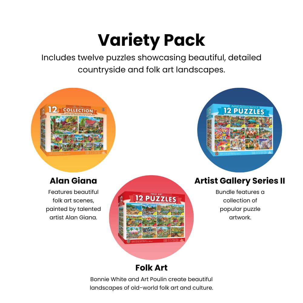 MasterPieces - Jigsaw Puzzle 12-Pack Bundle Set, Artist Gallery Collection Series 2 Landscape and Animal Puzzles, Family Fun for Adults and Kids