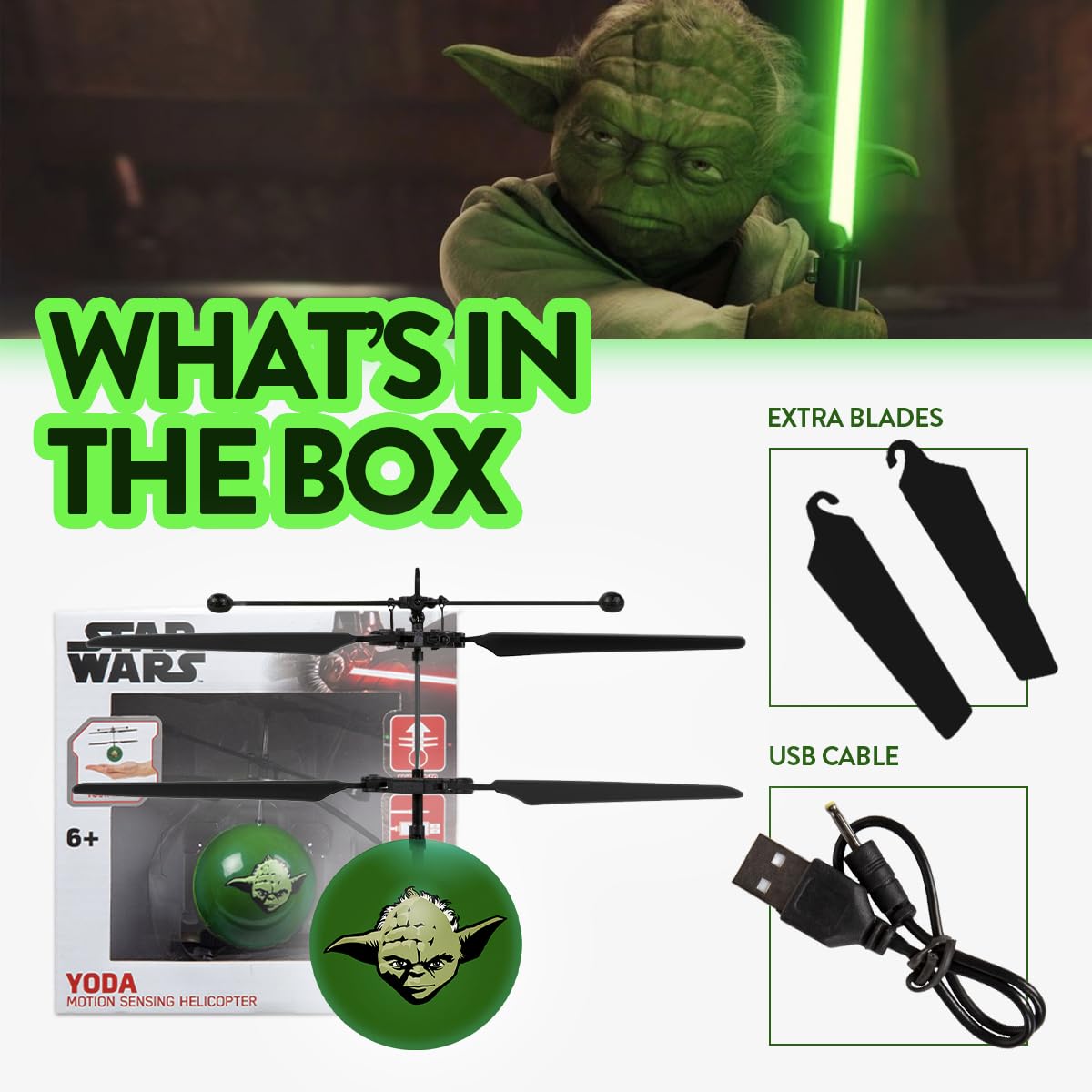 Star Wars Yoda Motion Sensing Flying Ball, USB Rechargeable, Ages 6+