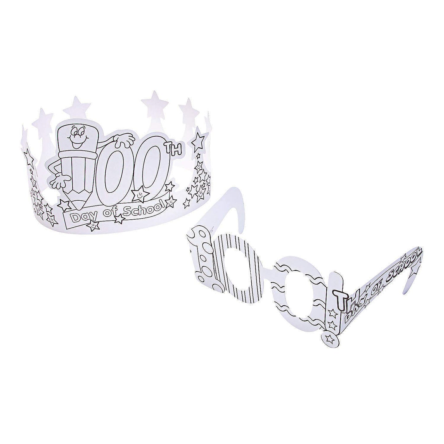 Fun Express Color Your Own 100th Day of School Crowns & Glasses - Craft Kits - 48 Pieces