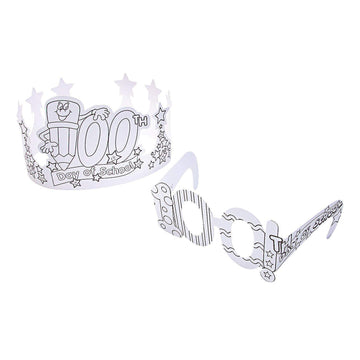 Fun Express Color Your Own 100th Day of School Crowns & Glasses - Craft Kits - 48 Pieces