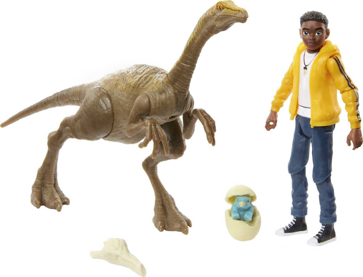 Mattel Jurassic World Toys Camp Cretaceous Darius and Gallimimus Human and Dino Pack with 2 Action Figures and 2 Accessories, Toy Gift Set and