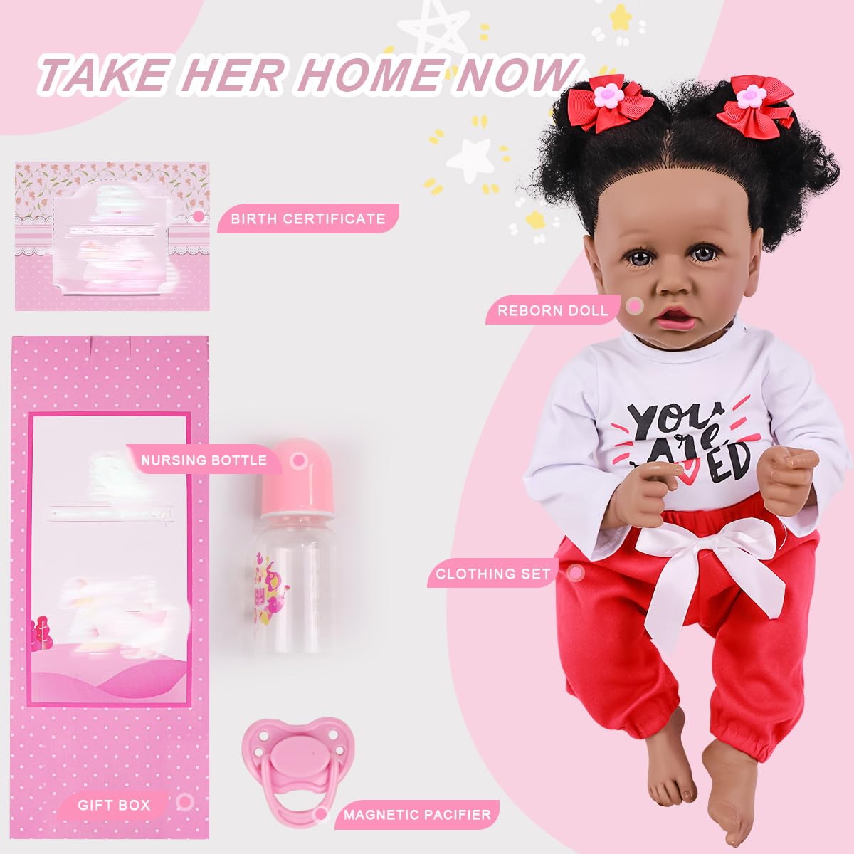 kgniess me Lifelike Black Reborn Baby Dolls 22 Inch Baby Soft Body Realistic Newborn Baby Dolls African American Real Life Baby Dolls Cloth Body Doll