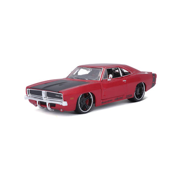1969 Dodge Charger R/T Red Metallic with Black Hood and Black Stripes Classic Muscle 1/25 Diecast Model Car by Maisto