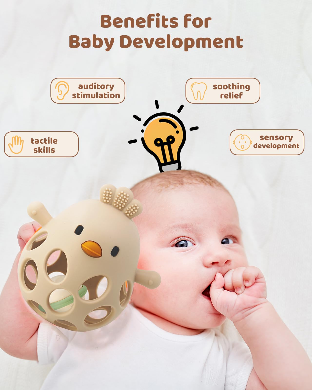 ChooKaChoo 2-in-1 Baby Teething Rattle Toy, Sensory Grasping Teether for Infants 3-12 Months, 100% Food-Grade Silicone, Easy to Hold, Soothing