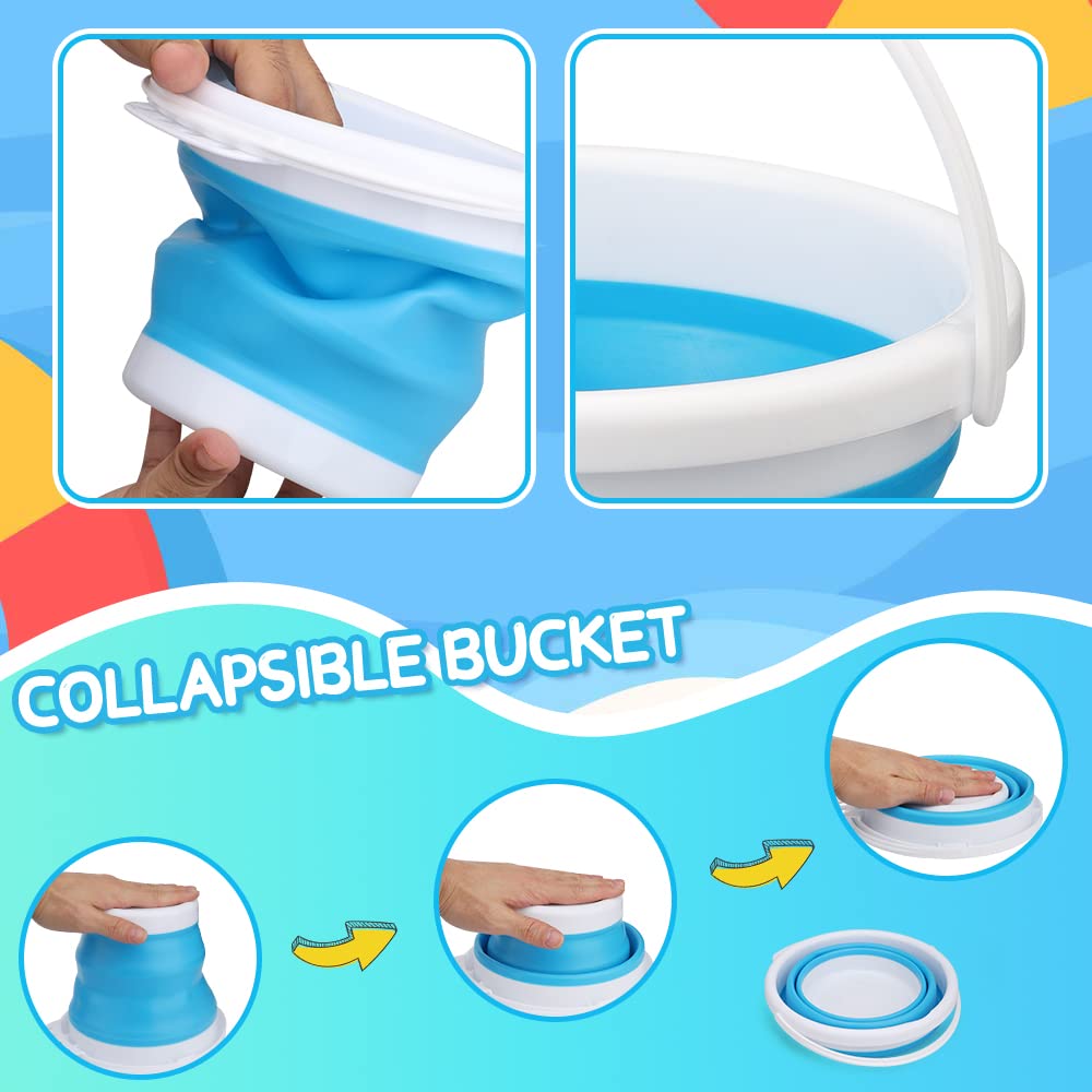 Silicone Beach Foldable Buckets Toys Halloween Bucket, 3L Jumbo Sand Pails Bucket Set with Mesh Bag, Swimming Pool Toys for Kids Adults, Gift Set