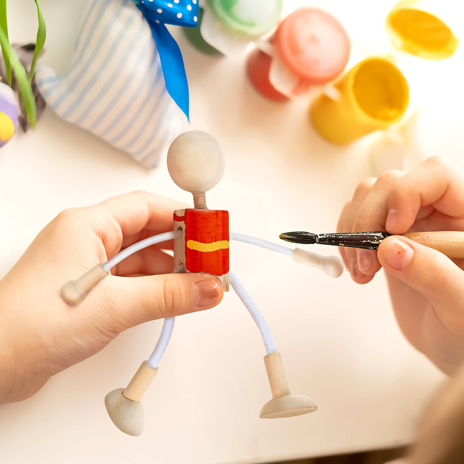 4pcs Wood Peg Dolls Unfinished Wooden People Doll Robot for DIY Painting Craft Art Peg Game Party Decoration