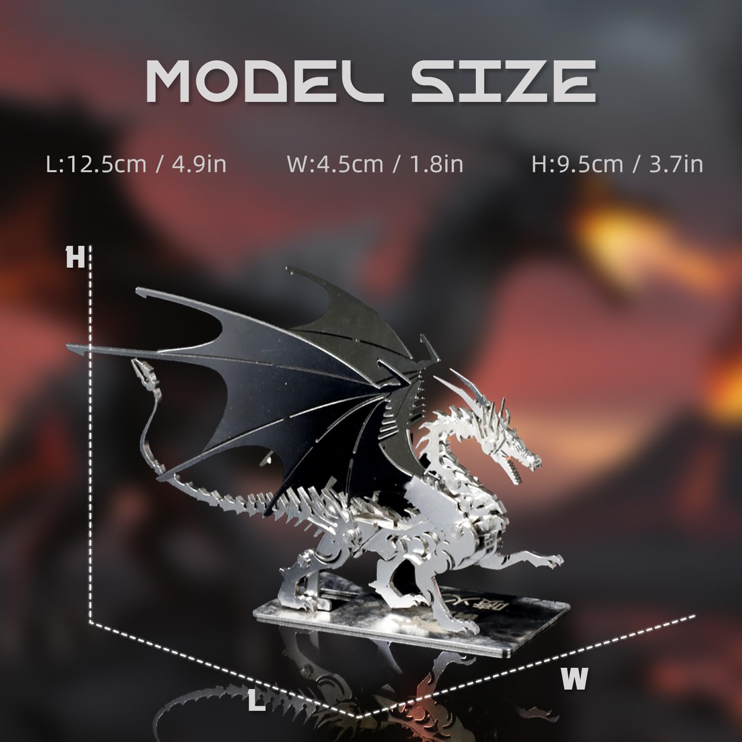 Kolotesame Mythical Fire Dragon 3D Metal Puzzle Model for Adults, Dragon DIY Building Model Kit, Fantasy Wyvern Creature Figurine for Gamers or Desk