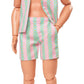 Barbie The Movie Ken Doll Wearing Pastel Pink and Green Striped Beach Matching Set with Surfboard and White Sneakers