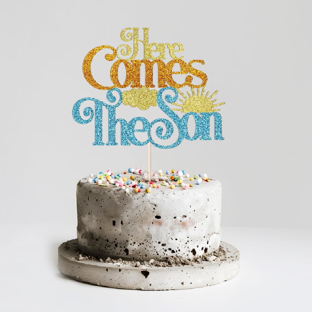 Glitter Here Comes The Son Baby Shower Cake Topper