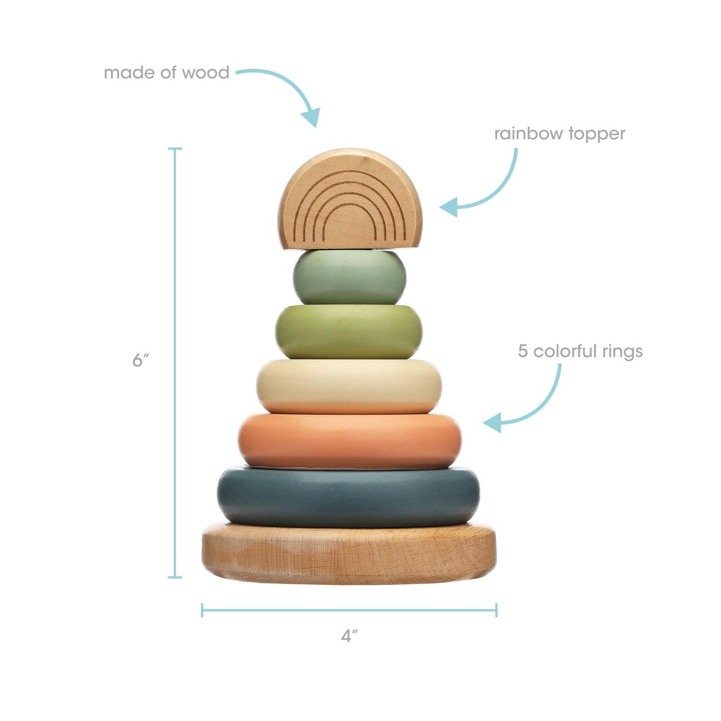 Pearhead Wooden Rainbow Stacking Ring Toy, Montessori Baby Stacker