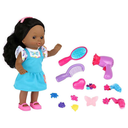 Dream Collection: Hairstylist Play Set - 12" African American Doll - Blue & Butterflies, Salon Beauty Toy Set, Sounds Blow Dryer, Accessories, Kids 3+