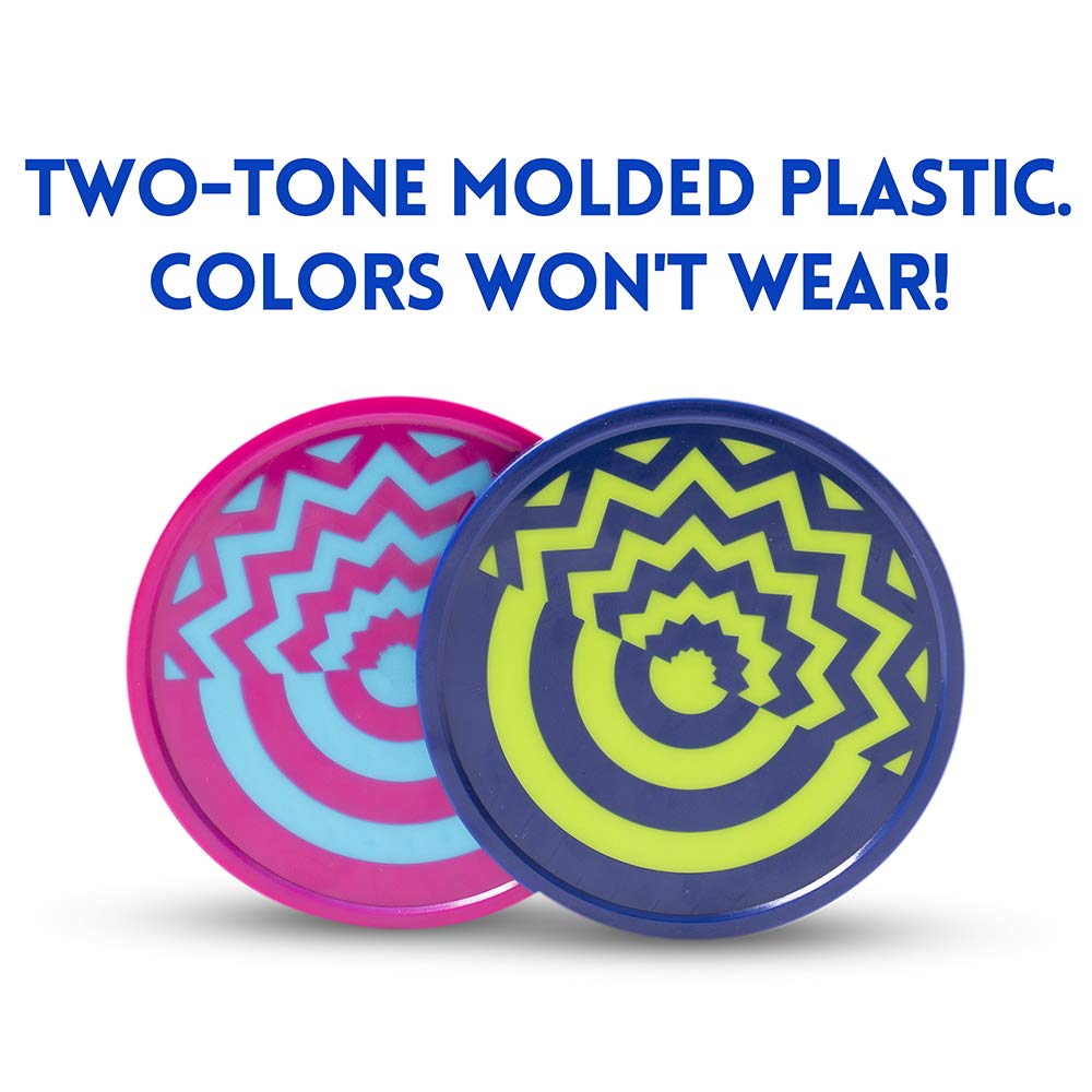Vivid Two-Tone Air Hockey Pucks (2-Pack) | Wear-Proof Molded Psychedelic Patterns and Designs | Large 3.25-inch Pucks for Standard Air Hockey Tables |