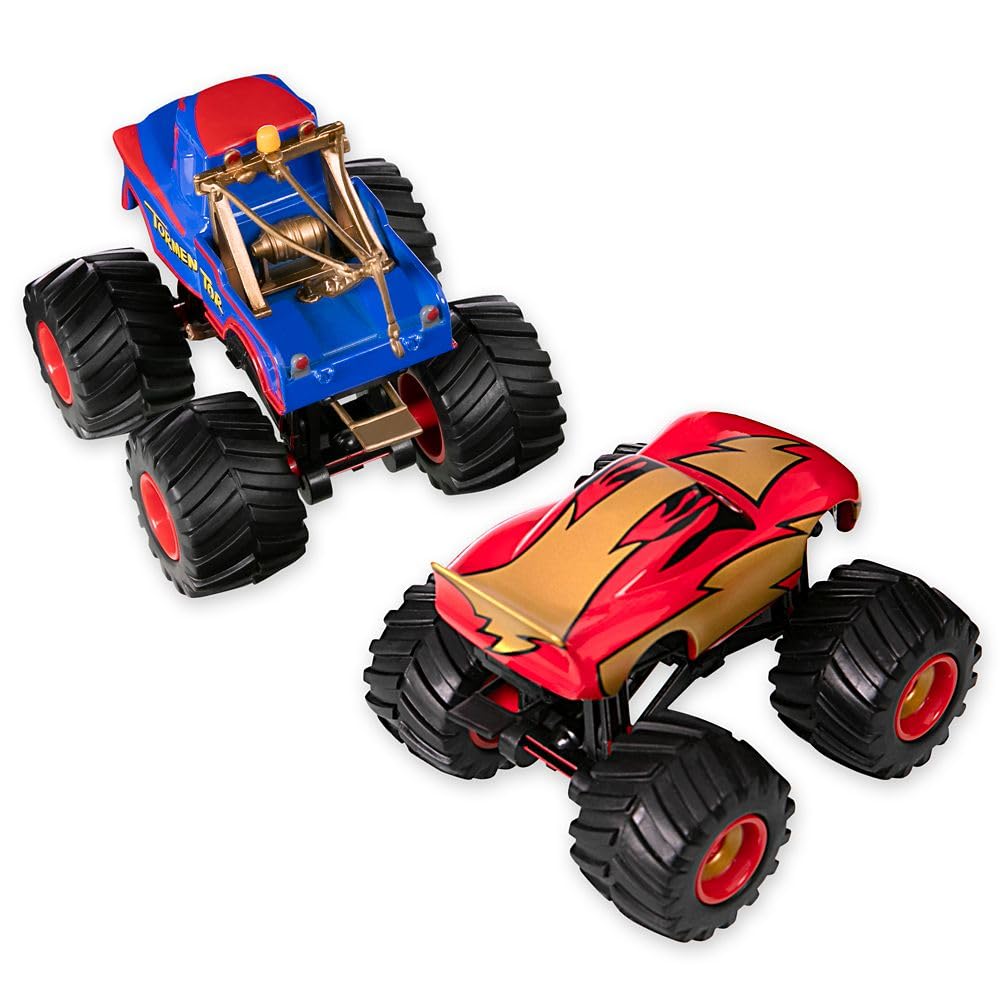 Disney Store Official Monster Trucks Lightning McQueen & Tow Mater Die Cast Set - 1:43 Scale Die Cast Metal Pixar Cars Toys with Free Rolling Wheels