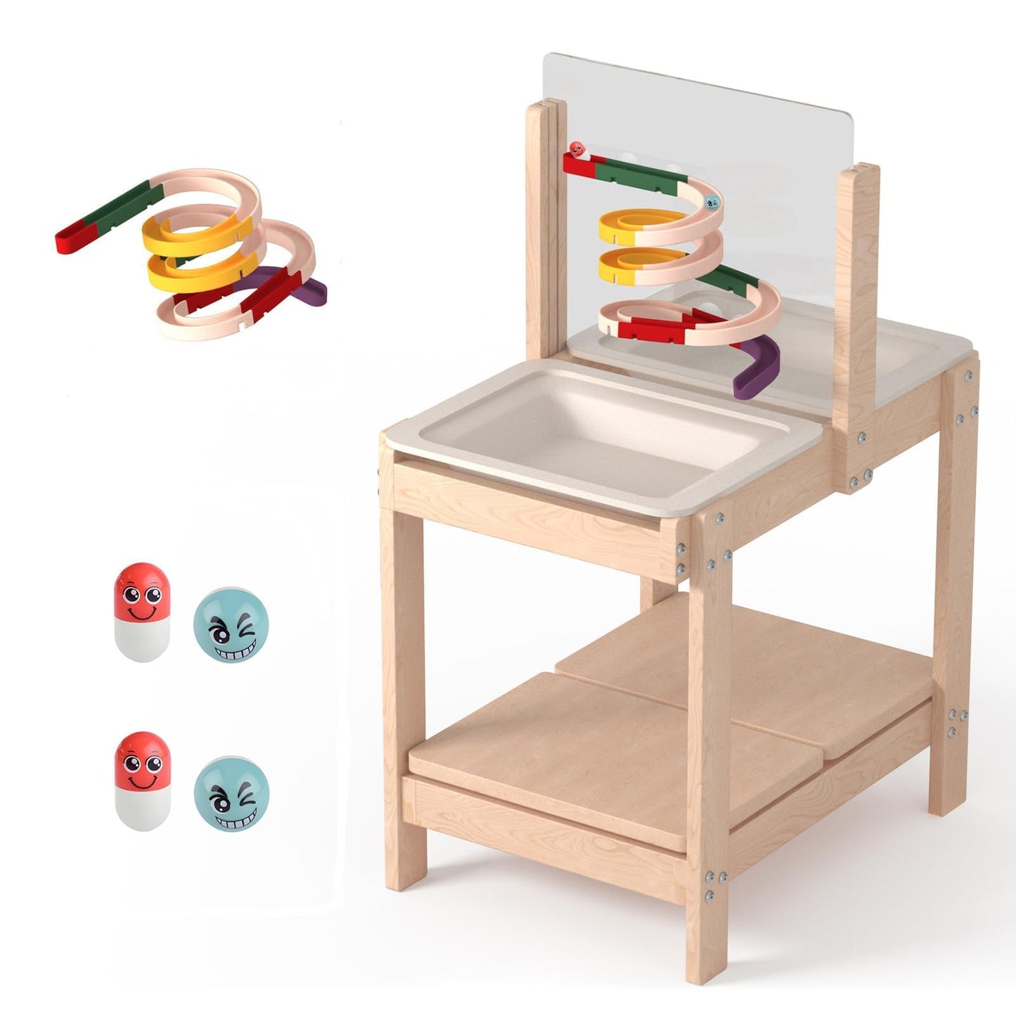 KidsBuddy 4-in-1 Wooden Toddler Sensory Table with 2 Storage Bins